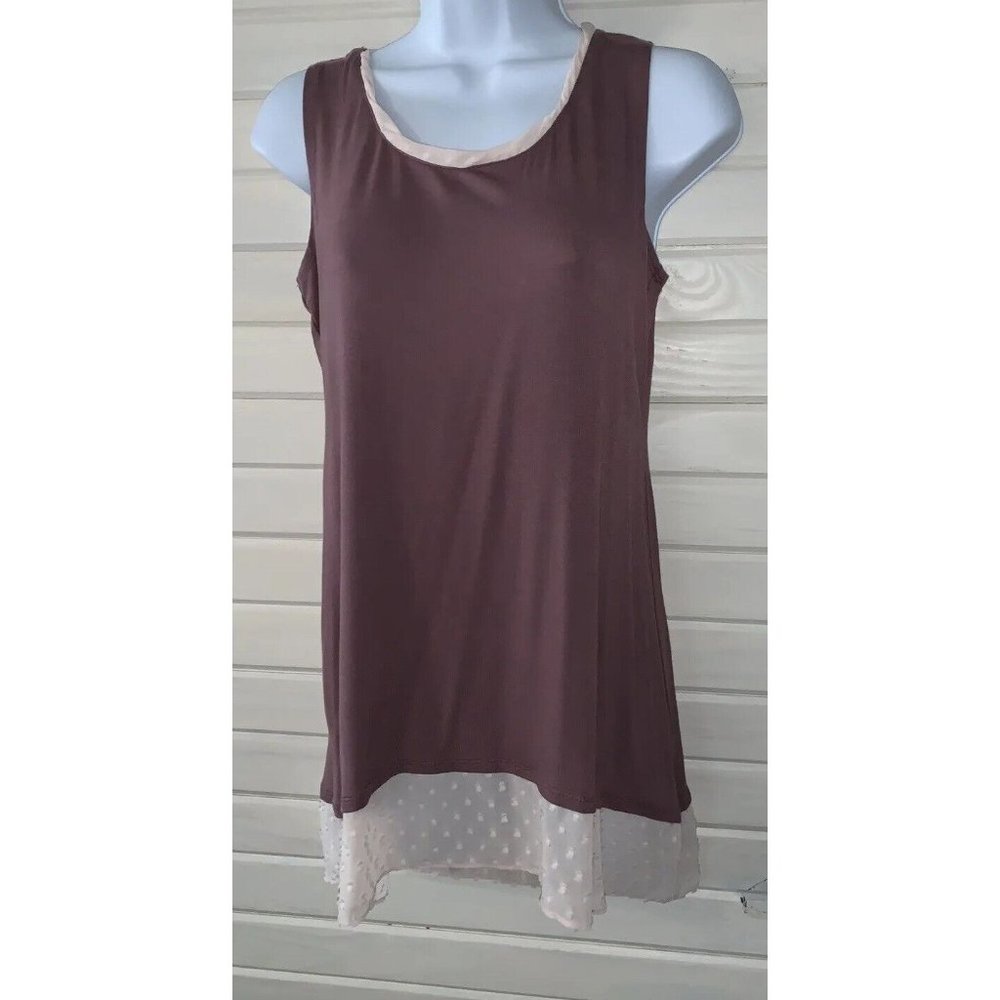 LOGO Lori Goldstein Sz XS Cotton Modal Top Tank Broomstick Hem Swiss Dot EUC